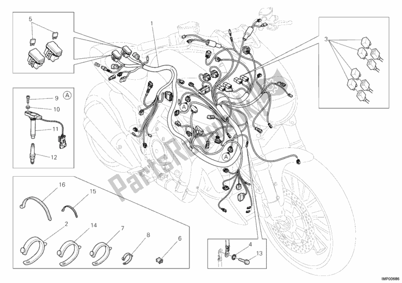 Alle onderdelen voor de Kabelboom van de Ducati Diavel USA 1200 2012